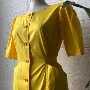 80s UNGARO Solo Donna Paris yellow dress M size